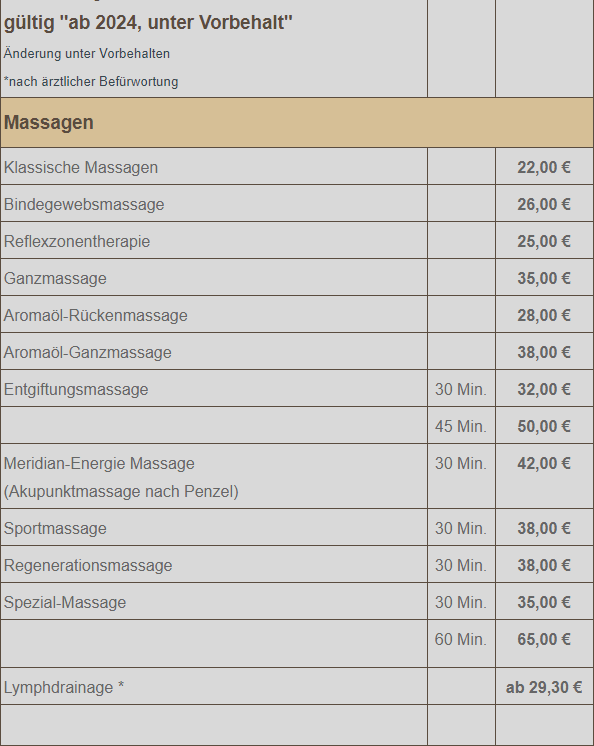 Privatpreisliste Klaus Geiselberger